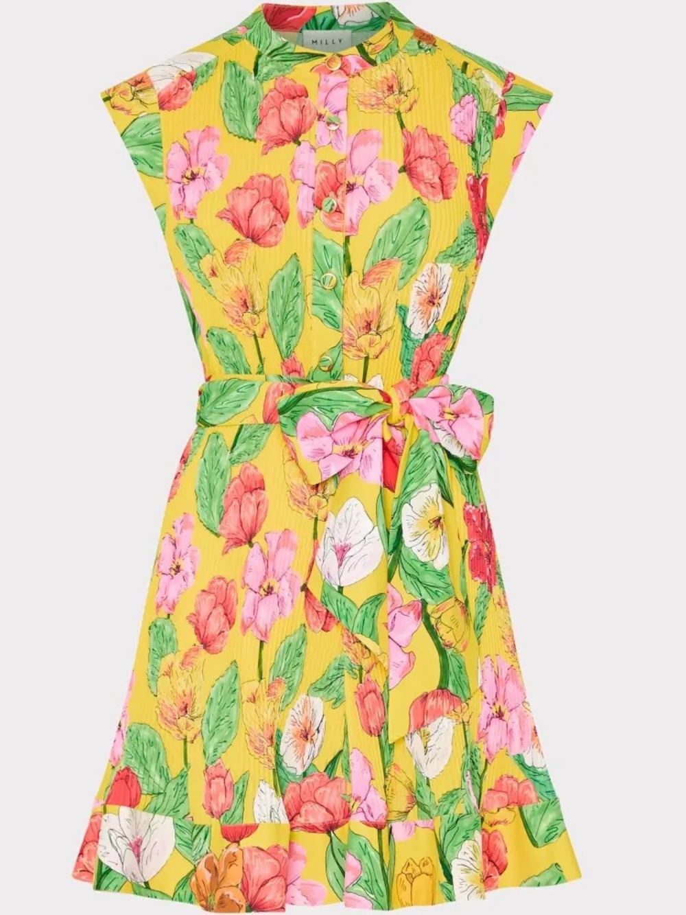 Milly Joan Tulip Rosette Dress | Pleated | Floral | Bright | Yellow - Picture 2 of 10